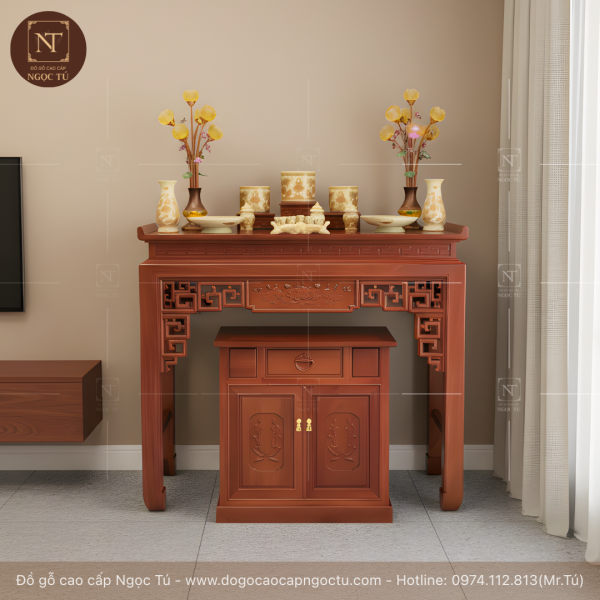bàn thờ gỗ chạm sen btc 076