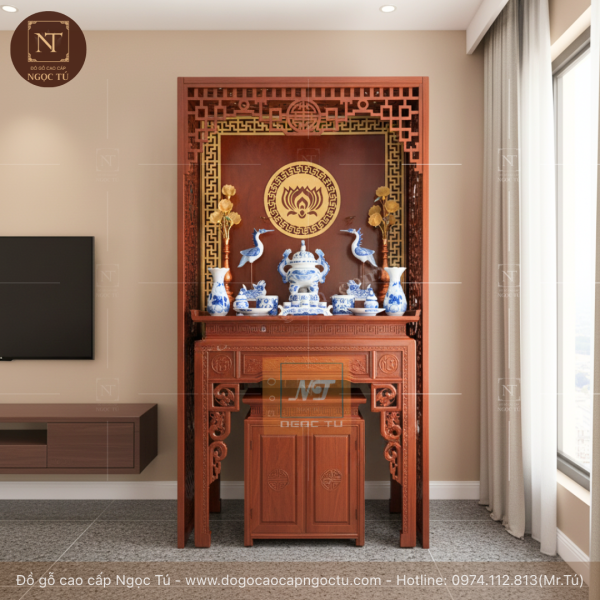 bàn thờ gỗ sồi Tâm Phúc cho chung cư