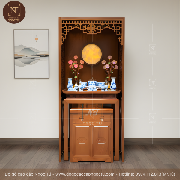tủ thờ đứng gỗ sồi cho chung cư hiện đại