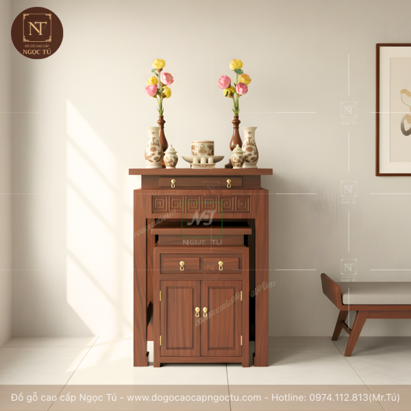 BÀN THỜ GỖ SỒI HIỆN ĐẠI GIÁ RẺ CHO CHUNG CƯ - MẪU BTS 025